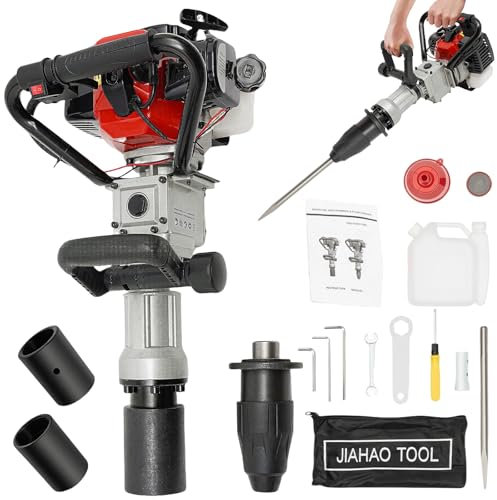 Garbenat Benzin Pfahlramme 32.7CC 2 Takt Motor Pfostentreiber 2 IN 1 Benzin Erdbohrer mit 55-70mm Hülsen, Umwandlungskopf & Meißel 1000W Hand-Zug-Start Einzylinder Benzinpfahlramme für Gebäude Zaunbau