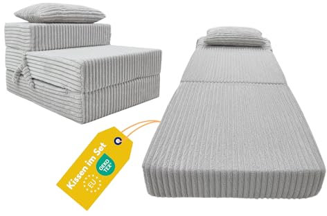 Odolplusz Premium Klappmatratze 70 x 205 x 15cm | 3-teilige Faltmatratze mit abnehmbarem Bezug | Schaumstoff extra dick 15cm | Matratze faltbar klappbar Gästematratze Reisematratze (Grau)