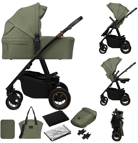 LIONELO Amber Plus 2-in-1 Pushchair and Carrycot from Birth | XL Carrycot with 3D Ventilation, All-Terrain Air Wheels, Dual Suspension, Universal Adapters and Large Basket
