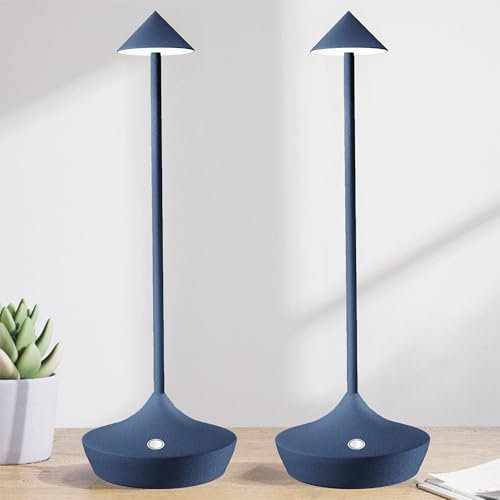 Hapfish Battery Operated Table Lamps for Living Room Set of 2, Rechargeable Cordless LED Desk Lights, Portable & Dimmable, Wireless Small Battery Powered Lamp for Outdoor Living Room Dining - Blue