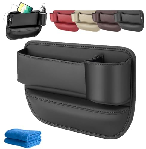 Cup Holder Gap Bag for Car, Berimat for Car, Car Leather Cup Holder Gap Bag, Adjustable Car Seat Gap Storage Box, Car Seat Gap Filler Organizer with Water Cup Holder for Item (Co-pilot-Black)