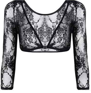EMOTTOS Women Lace Shrug Top, Open Front V Neck Cropped Top, Sheer Mesh Lace Bolero Shrug with Hook-Eye Closure, Embroidered Floral Wedding Bolero Going Out Party for Dress, Black, S-XL