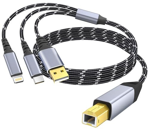 DCNETWORK Cavo per stampante, da USB C e USB-A a USB-B, in nylon intrecciato ad alta velocità, per stampanti HP, Canon, Dell, Epson, Brother, Lexmark, Xerox, Samsung, Piano DAC e altro
