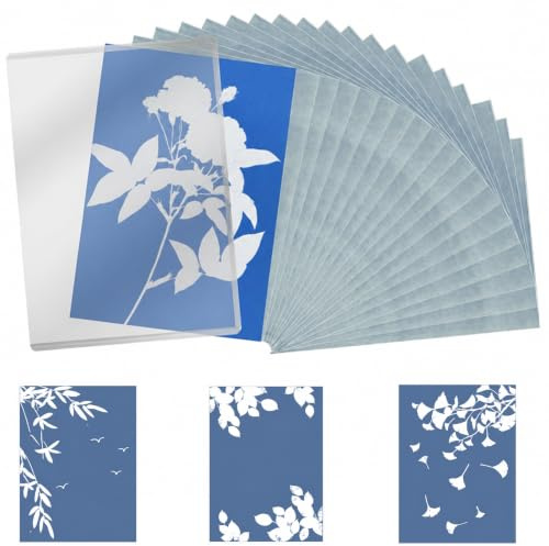 CLKE Kit d'impression solaire 32 pièces, papier d'impression cyanotype A6, papier d'art solaire haute sensibilité, papier d'impression nature, papier d'impression solaire avec outil acrylique pour