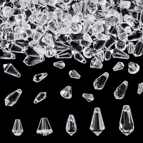AHANDMAKER Lot de 250 perles facetées en cristal transparent Forme de larme - 5 styles Pour bijoux, lustres, boucles d’oreilles et colliers