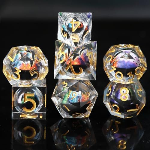Elifel DND Dadi Set Dadi D&D 7 Pezzi Occhio del Drago Mobili Bulbo Oculare Resina Gioco Particolari con Bordi Affilati Poliedrici Dadi per Dungeon Draghi Pathfinder Rpg DND MTG con Confezione Regalo