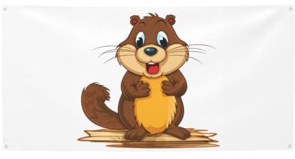 Große Banner, Schilder, kleines Cartoon-animiertes Biber-Banner mit Seil zum Aufhängen, für Wandschild, Flagge, Poster, Innen- und Außenbereich, Fotohintergrund, Hintergrund für Party-Dekoration