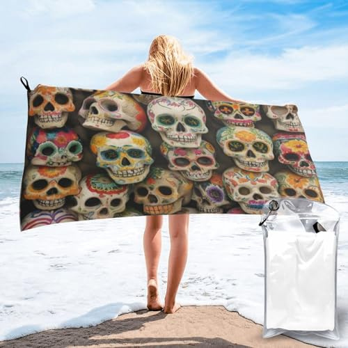 Bryptxztxt Fashion Skull 1 Mikrofaser-Strandtuch für Erwachsene – Übergröße, extra groß, 160 x 80 cm, schnell trocknend, sandfrei, leichtes Handtuch für Schwimmen, Strand, Yoga, Camping und