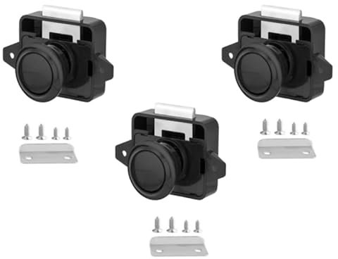 Hitopin 3 Stück Cabinet Push Button Lock,Push-Lock Button Catch,Keyless Wohnmobil Verriegelung,Verriegelung Schubladen Druckschloss,Push Locks Mini für Schublade, Schrank, Wohnmobil, Camper (Schwarz)