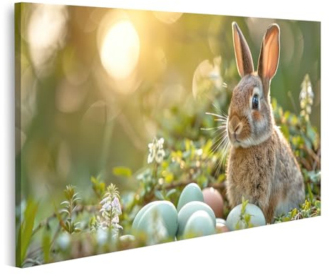 islandburner Prime Bild auf Leinwand Hase Im Frühlingsgarten Mit Ostereiern Und Sakralen Blumen Bilder Wandbilder Poster