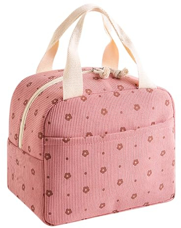 Homiladi Insulated Lunch Bag Women's Thermos Bag | Small Cool Bag with Thermal & Leakproof Insulation | Pink Lunch Box | Giftable Tote for Picnic Work Beach Camping and Trave