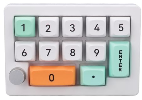 ASHATA 12 Tasti Meccanici Tastiera, Cablato 2,4 G, e Tastiera Numerica Wireless di Tipo C, Tastiera Programmabile RGB HotSwap Numpad con Controllo della Manopola Joystick (WHITE)