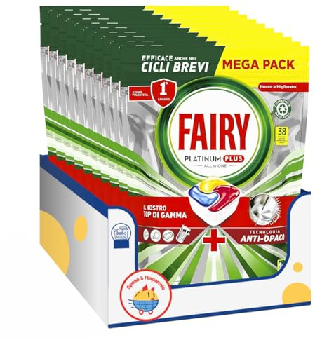 Pastiglie Lavastoviglie Tutto in Uno – Azione Sgrassante, Brillantante e Anti-Opaque – Capsule Lavapiatti Solubili al Limone – 38 Lavaggi – Variazioni 4/6/8/10 Pezzi (10)