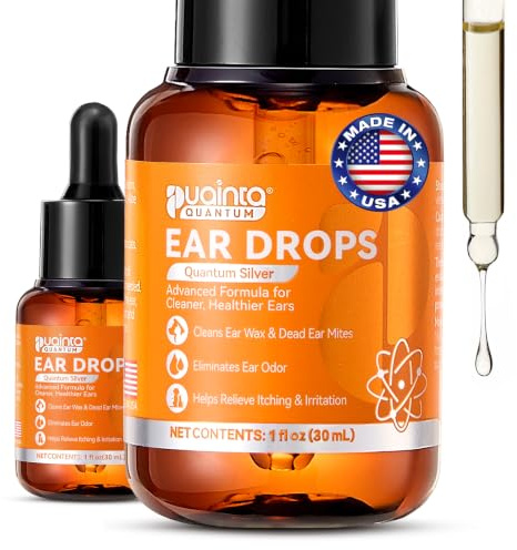 PUAINTA Dog Ear Cleaner Drops for Infection Treatment & Yeast - 1 Fl Oz | Vet Formulated Patented Quantum Silver Water-Based Drops Soothe Ear Itching, Irritation, Cleans Wax, Odor