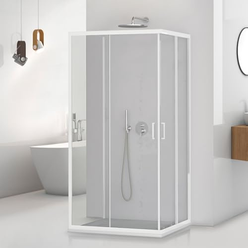 Box Doccia 3 Lati 70x90x70 Cm (H 195) Linea Tay Doppia Porta Scorrevole Centrale Cristallo Trasparente 5 Mm Profili In Alluminio Bianco