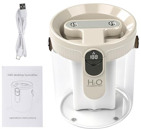 Nimomo Schlafzimmer Luftbefeuchter, Beigefarbener Tisch-Luftbefeuchter mit zwei Sprühdüsen und Typ-C-Stecker