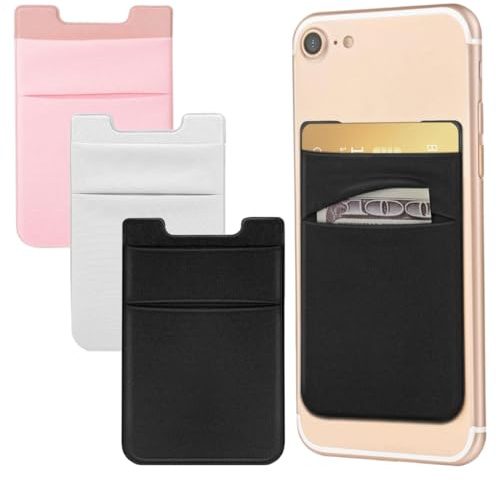 3 Stück Handy-Kartenhalter mit Selbstklebendem Aufkleber, Elastische Kartenhülle, Handy Kartenetui fur Kreditkarten & Bargeld, Handy-Kartenfach Brieftasche zum Aufkleben