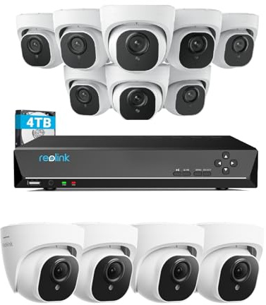 Reolink 4K Überwachungskamera Set, Videoüberwachung mit 8X 8MP und 4X 5MP PoE IP Kamera und 16CH 4TB HDD NVR, Personenerkennung und Fahrzeugerkennung, IP66, 30M IR Nachtsicht für Aussen
