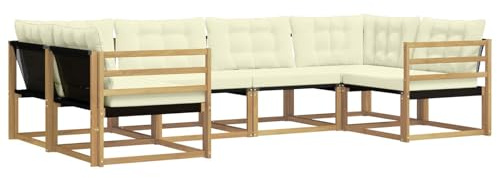 vidaXL Outdoor-Sofagarnitur mit Kissen 6 pcs Weiß und Creme, Garten-Sofa, modernes Outdoor-Sitzset, strapazierfähige Terrassenmöbel, gemütliche Lounge für Dein Wohnzimmer