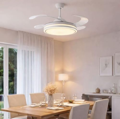 TexLom Ventilatore da Soffitto con Luce LED Integrata e Pale a Scomparsa, Plafoniera LED Regolabile 3 Modalità di Luce con Telecomando, Diametro 107 cm, per Soggiorno e Camera da Letto