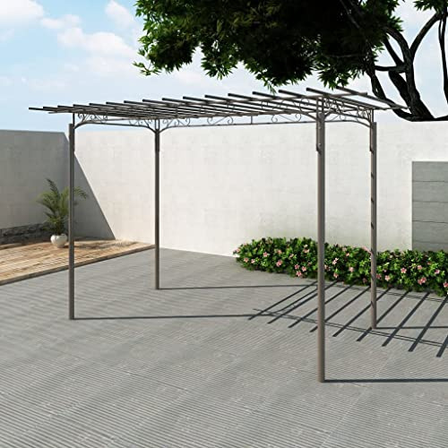 Stahl Pavillon Gartenlaube Gartenhaus Laube mit Rankgitter und Rosenbogen, 190x320 cm anthrazit, wetterfestes Metall für Garten, Balkon, Terrasse, Outdoor als Pflanzenstütze und Sichtschutz