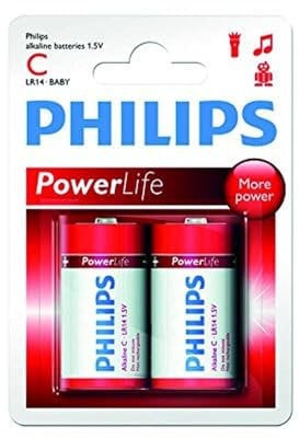 Philips Pilas C - LR14 - Pack de 2 Pilas - Tecnología de Cloruro de Zinc - 3 Años de Vida Útil - 1,5 V