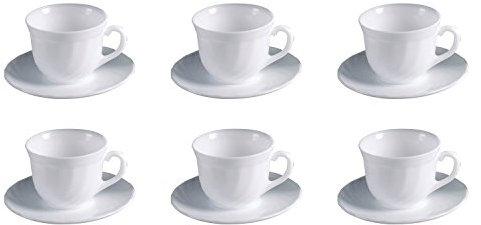 Luminarc E8845 Trianon 1 packs de 6 tasses à café avec soucoupe Verre opale Blanc 22 cl