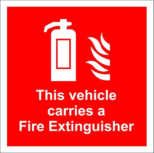 This Vehicle Carries a fire Extinguisher Vehicle Inside Fixing Window Sticker Safety Sign - Self Adhesive Sticker 100mm x 100mm