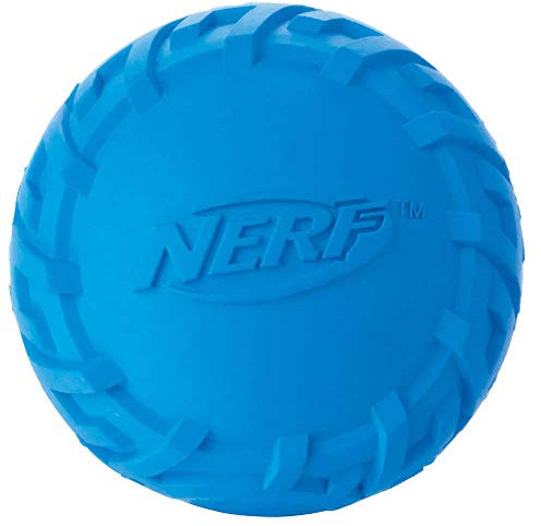 Nerf Dog Hundespielzeug Gummiball mit Reifenprofil und Quietschgeräusch, farblich sortierte Lieferung blau oder grün, 6,2cm