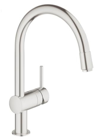 GROHE Minta Robinet de Cuisine, Mitigeur Cuisine avec Douchette Extractible, Bec C, Rotation 360°, Supersteel, 32918Dc0 (Import Allemagne)