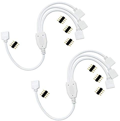 LITAELEK 2pcs LED Verteiler Kable 4 polig 1 zu 3 LED Strip Splitter 4 Pin Connector RGB 5050 3528 2835 LED Steifen Verbinder LED Band Eckverbinder Stecker LED Stripe Anschlusskable -30cm,Weiß