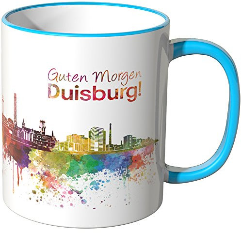 WANDKINGS® Tasse, Schriftzug Guten Morgen Duisburg! mit Skyline - BLAU