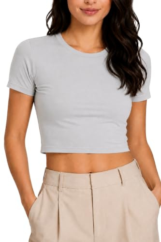 Re Tech UK - Ladies Cotton Slim Fit Crop Tops for Women, (8-10, Light Grey)