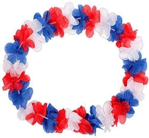 TopTen Hawaiikette, Blumenkette Samoa 45 cm Durchmesser, BLAU/WEIß/ROT, 100cm lang, WM, Fussball, Fanartikel
