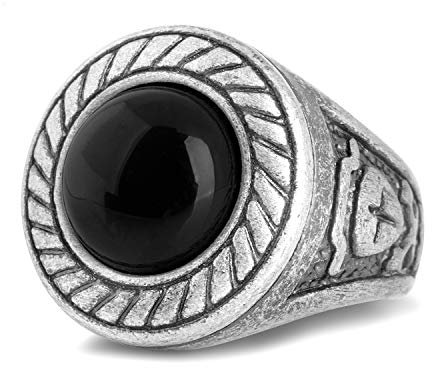 Akitsune Mortis Ring | Ornament Design-Ring Frauen Herren Edelstahl Groß Kreuzfahrer Siegel - Silber - US 11