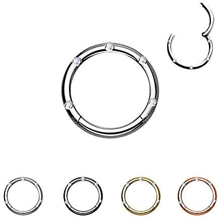 Treuheld® Silberner Segmentklicker Piercing mit Kristallen - Größe: 1.2 x 6 mm