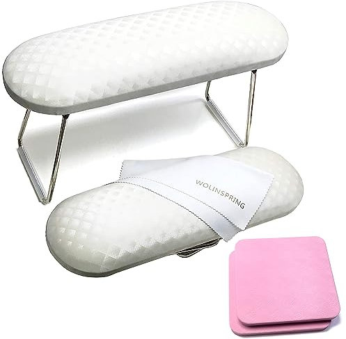 WOLINSPRING Nail Arm Rest, Hand Rest for Nail Microfiber Soft Leather Manicure Nail Rest with Non-Slip, Professional Hand Pillow Cushion Table Desk Station for Nail Techs Use (White)