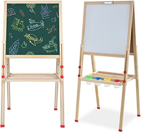 Wakects Multiaktivität Holztafel, 3 in 1 Magnetische Kindertafel mit Ständer, für Kinder mit Zubehör, Zeichnungswerkzeuge für Mädchen und Kinder