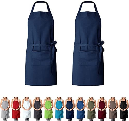 EllaTex DOPPELPACK Damen/Herren/Unisex Schürze Kochschürze Kellnerschürze Bistroschürze Küchenschürze Grillschürze Latzschürze 100% Baumwolle, Farbe: 2er PACK Dunkelblau