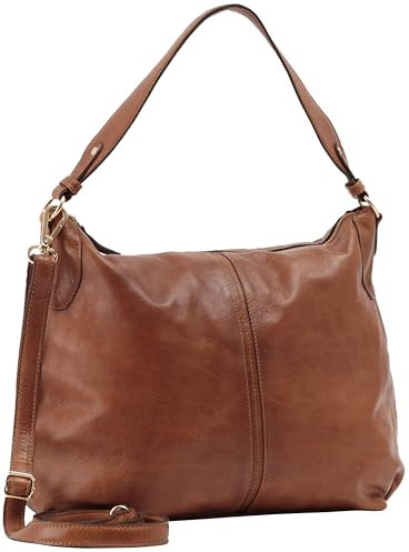 Gusti Leder Umhängetasche – Hannah Handtasche Leder Damen in Braun aus Rindsleder, mittelgroß, Reißverschluss & verstellbarem Gurt