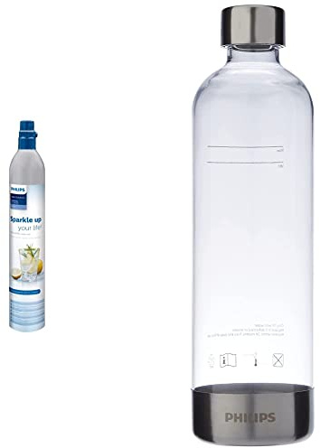 Philips Water Solutions ADD913/10 Cilindro de CO2 para Hacer espumosa + GoZero Sparkling Water Maker Bottle Botella para Sifón, 1 Liter, plástico, Transparente