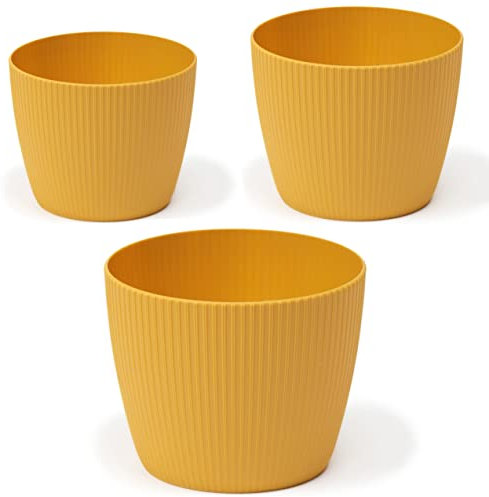 Blumentopf Übertopf Rund Pflanztopf DEKORATIV Struktur SET3: M+L+XL in Gelb