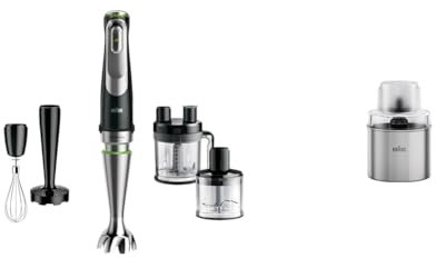 Braun MultiQuick 9 Frullatore ad Immersione, Miniprimer, Tecnologia Active PowerDrive, Nero & Accessorio Macina Caffè Macina Spezie per Minipimer MultiQuick MQ7X, MQ7WH, Argento