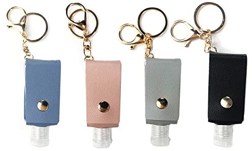 4 Stücke Mini Leere Seifenspender fur Reisen, Selbstverteidigung Schlüsselanhänger, Nachfüllbare Duschgel Reisebehälter mit Leder Reiseflasche, 30ml Reiseflaschen Set fur Reisen Outdoor (4 Farben)