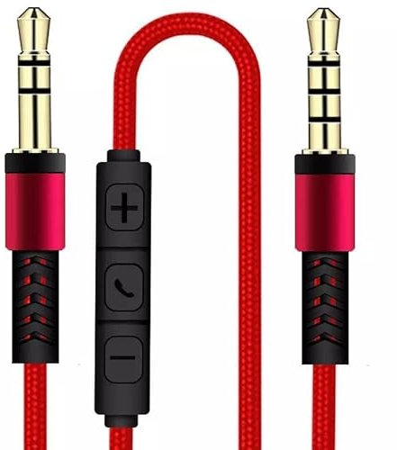 Cavo audio AUX intrecciato in nylon da 1,2 m/4 piedi da 3,5 mm Cavo audio flessibile sostitutivo per cuffie stereo da studio con microfono remoto in linea Controllo volume per telefono, cuffie, laptop