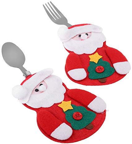 Uten Christmas Cutlery Bags, 2PCS Christmas Knives Forks Tableware Bags Set,Pockets Knives Forks Bags for Christmas Party Decoration