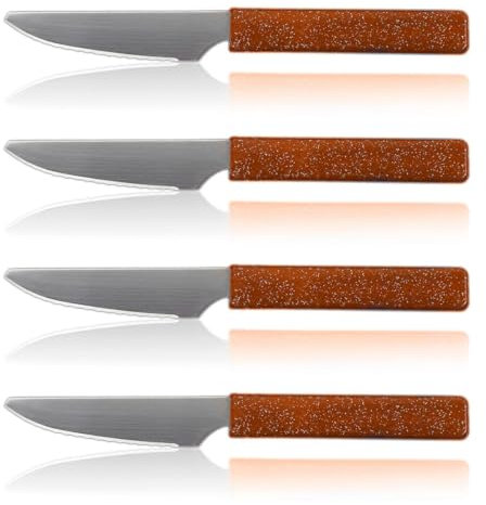 LaXon Messer, Frühstücksmesser, 4er Messerset, Brotmesser mit Wellenschliff, orange Brötchenmesser, spülmaschinenfest