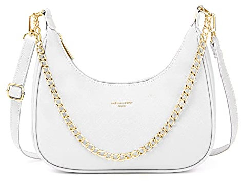 David Jones - Damen Kleine Umhängetasche - Frau Kette Schultertasche PU Leder - Handtasche Kettenhenkel Crossbody Bag - Trendy Tasche Mode Abendtasche Kettentasche Pochette Clutch Party - Weiß