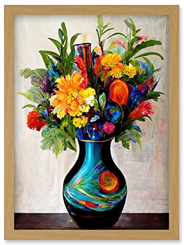 Doppelganger33 LTD Boldly Coloured Flower Bouquet In Decorative Vase Artwork Framed Wall Art Print A4