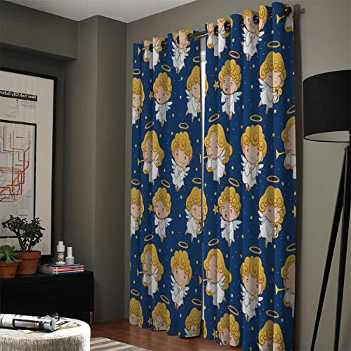 Rideau Occultant Angel Girl Blue Rideau Occultant Thermiques Anti Froid Rideaux Design à Oeillets Rideau Salon Cuisine Isolant Thermique Chambre à Coucher Rideau Fenetre 2x140x180